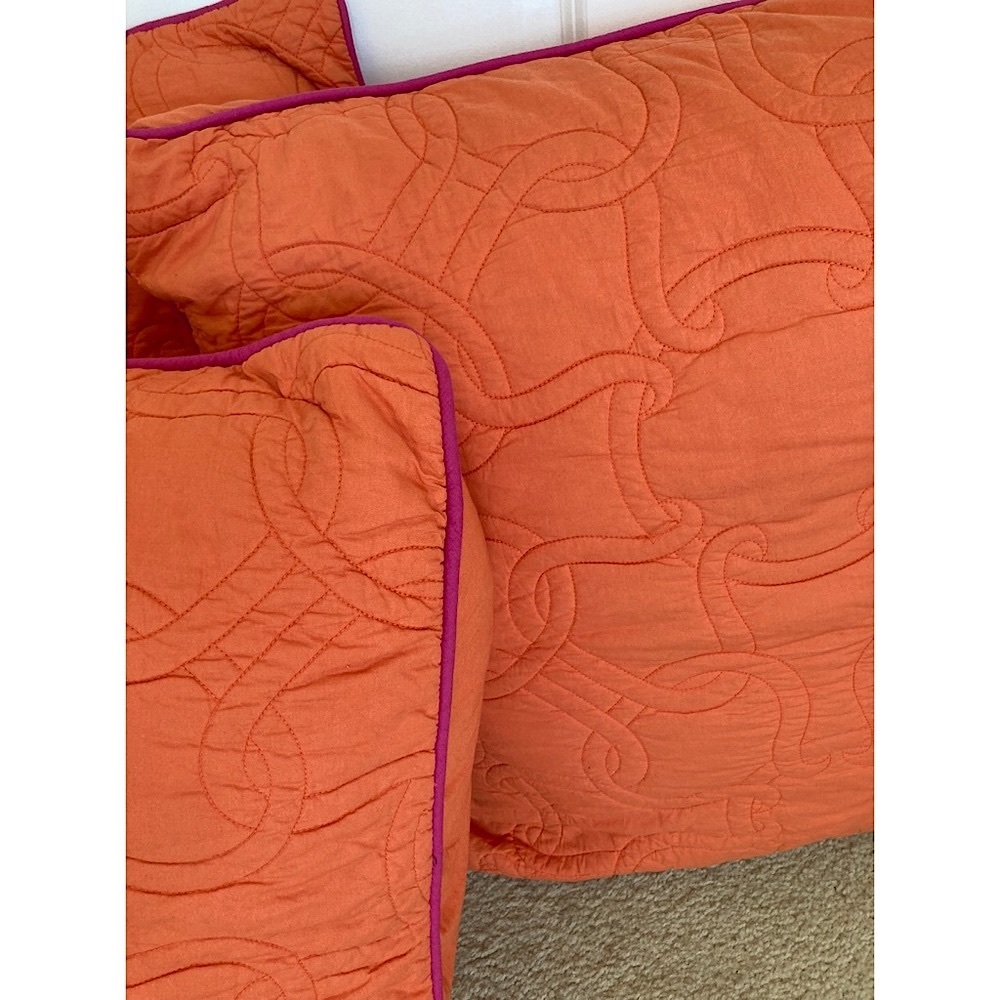 Set of 3 matelassé euro shams - orange & pink